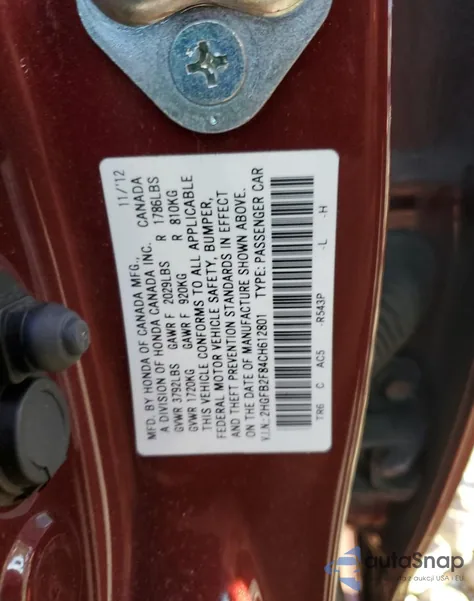 2012 Honda Civic Ex from USA, damaged, VIN 2HGFB2F84CH612801